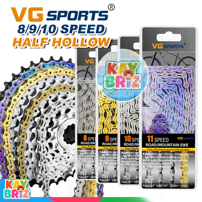 VG Sports Rantai sepeda 8 speed / 9 speed / 10 speed Half hollow Gold Silver Rante Sepeda lipat MTB Gunung Minion 0