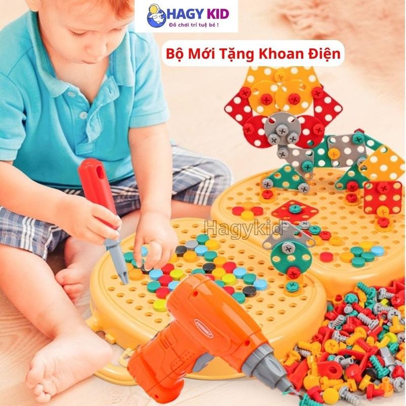 Bộ Đồ Chơi Kỹ Sư Lắp Ráp Cho Bé Có Khoan Điện, Đồ Chơi Vặn Ốc Vít Hagykid Giúp Bé Thỏa Sức Sáng Tạo Và Phát Triển Tư Duy