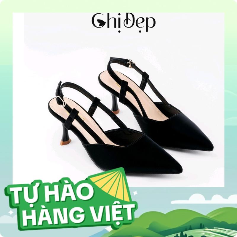 Chị Đẹp Store - Giày cao gót nữ Bít Mũi Gót Nhọn Chất Tuyết Nhung Trơn Hậu Thun Có Khuy Điều Chỉnh Đế Chống Trơn Trượt Gót Nhọn 7 phân - U86 Shoes DéP Đồng