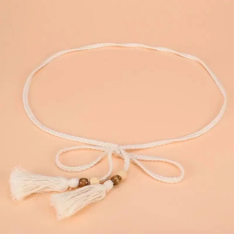 Product Introduction of Women's Skinny Tassel Braided Waist Belt Braided Waistband for Dress Trendy Dress Decorative Handwoven Belt for Skirt Dress 4