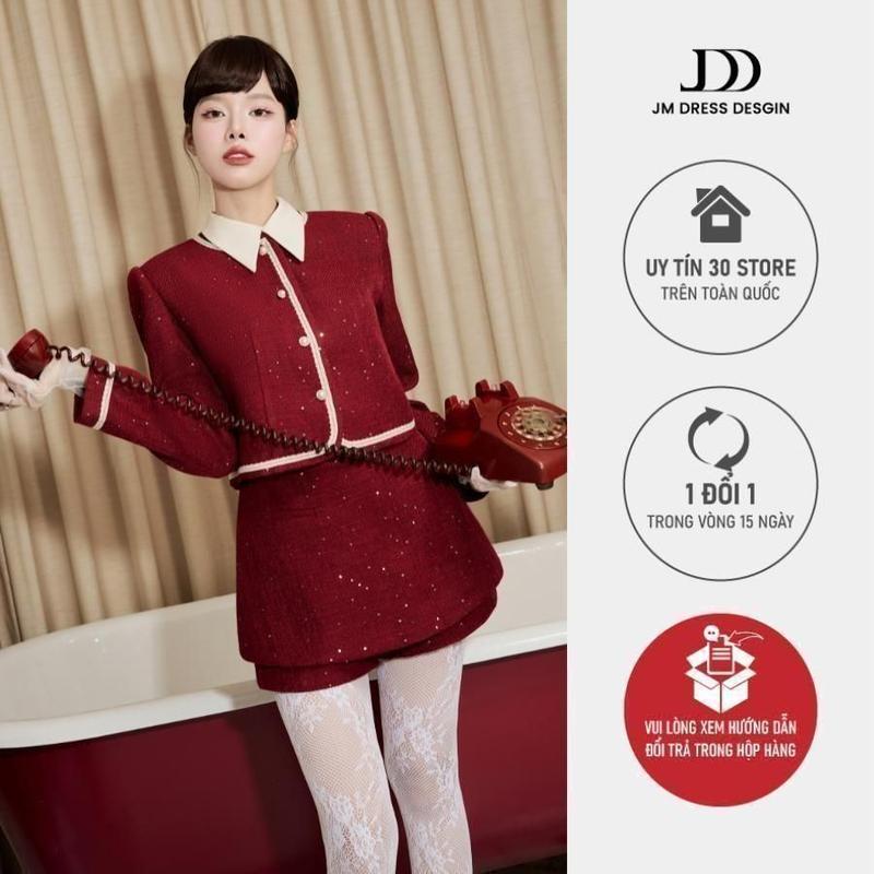 Set Áo Dáng Ngắn Cổ Đức 5T01.2509TW Chân Váy Tweed Thu Đông 4S29.2509TW. Set Đồ Tweed Cao Cấp Retro Chic Đi Tiệc Thiết Kế Bởi JM Dress Design