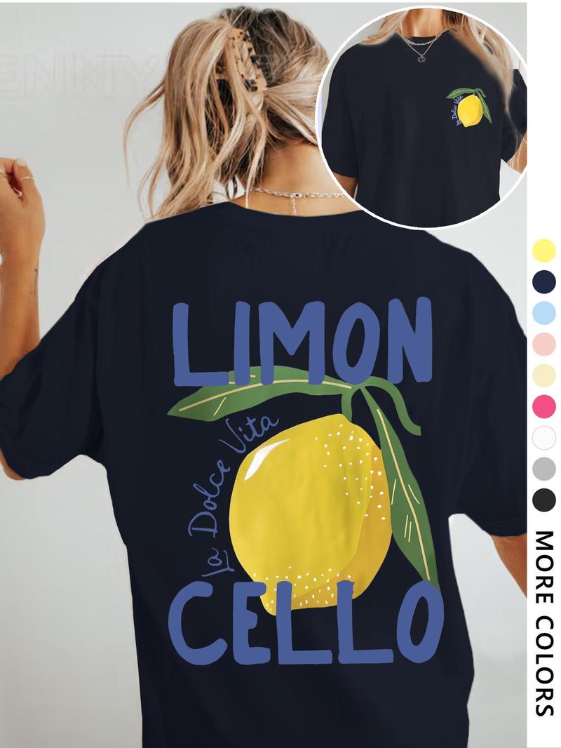 Product Introduction of Women's Lemon Print Round Neck Graphic Tee, Vintage Trendy Casual Short Sleeve T-shirt for Daily Wear, Ladies All Seasons Outfit 8