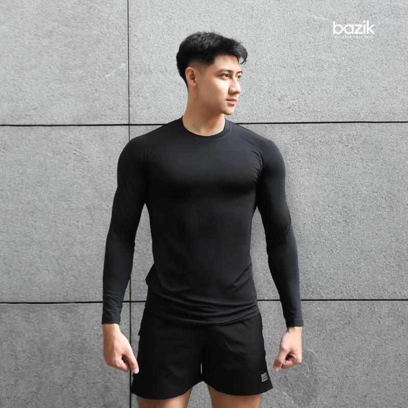 Áo Thun Dài Tay Nam BAZIK Relax Fit co giãn 4 chiều, vận động thoải mái, giữ nhiệt tốt Menswear Top Đen 3