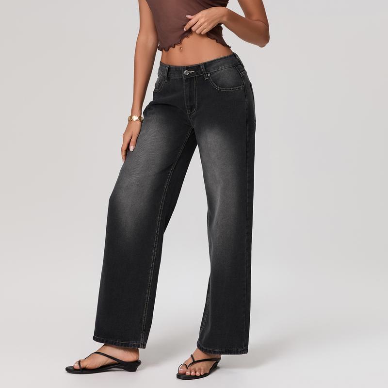 Product Introduction of Women Casual Low Rise Jeans Fashion Loose Straight Leg Denim Pants with Pockets for Summer Spring 37
