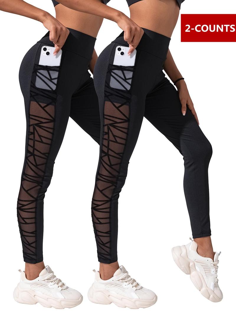 Product Introduction of Women's Summer Basic Contrast Mesh Sheer Pocket High Waisted Sports Tummy Control Forbidden Leggings, Solid Color Breathable Mesh Stitching Gyatt Jeggings, Summer Outfits 2024, Gyat Pants 4