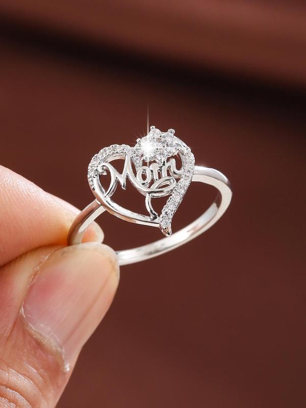 Fashion Letter & Heart Design Rhinestone Decorated Ring, Princess Rings, Fashion Jewelry for Party, Daily Decor, Trendy All-match & Exquisite Jewelry for Birthday Gift, Valentine's Day, Gift, Gifts for Wife 6