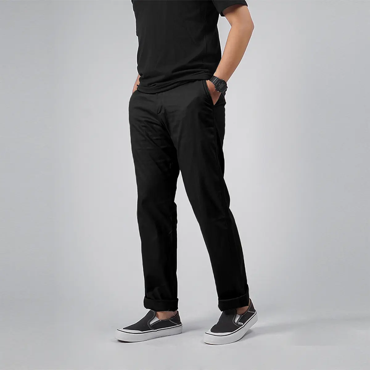 Celana Panjang Pria Chino Twill Hitam Reguler Fit Otaco