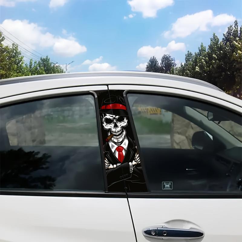 2 Pieces Skull Pattern HD Glossy Vinyl Automobile Sticker-Reusable B- Pillar Stickers, Suitable for Glass, Metal, Etc.-Fantasy Anime Theme, Scratch-Proof Square Car Decoration 2