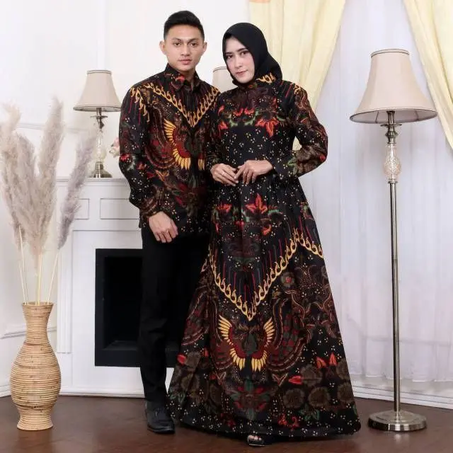 Baju Batik Couple Pasangan Keluarga Terbaru 2023 Gamis Motif Muslim Wanita