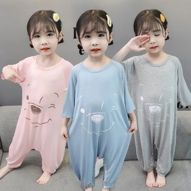 Đồ Ngủ Một Mảnh Cho Em Bé Vải Modal Mỏng Mùa Hè, Quần Áo Điều Hòa Không Khí Chống Đá, Cho Bé Trai Và Bé Gái, Túi Ngủ Trẻ Sơ Sinh