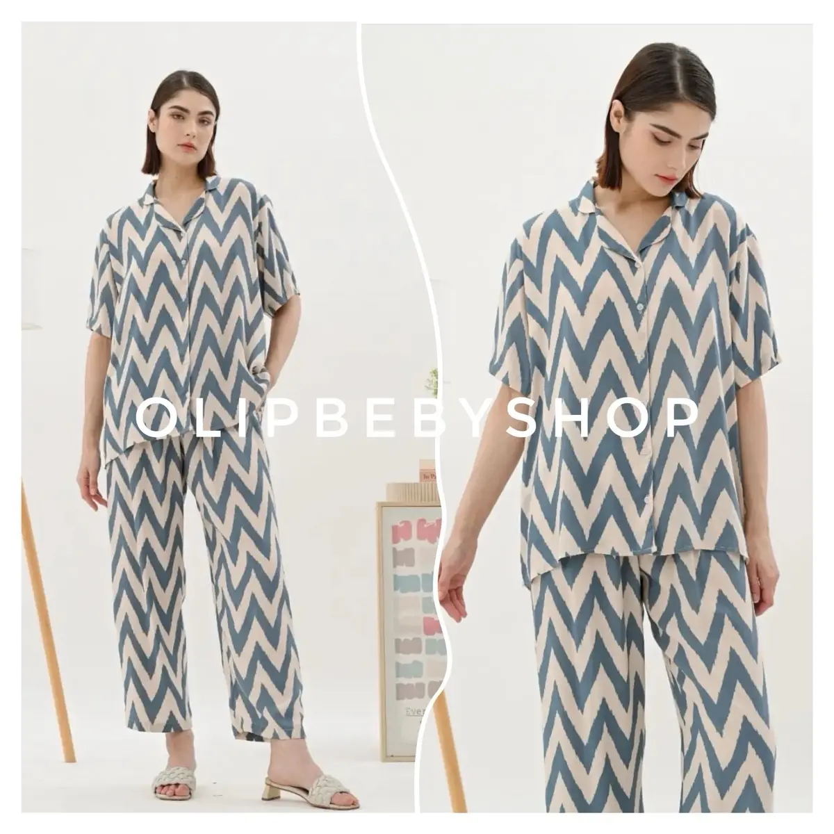 Sheila One Set Rayon Viscose Set Baju Setelan Lengan pendek Motif