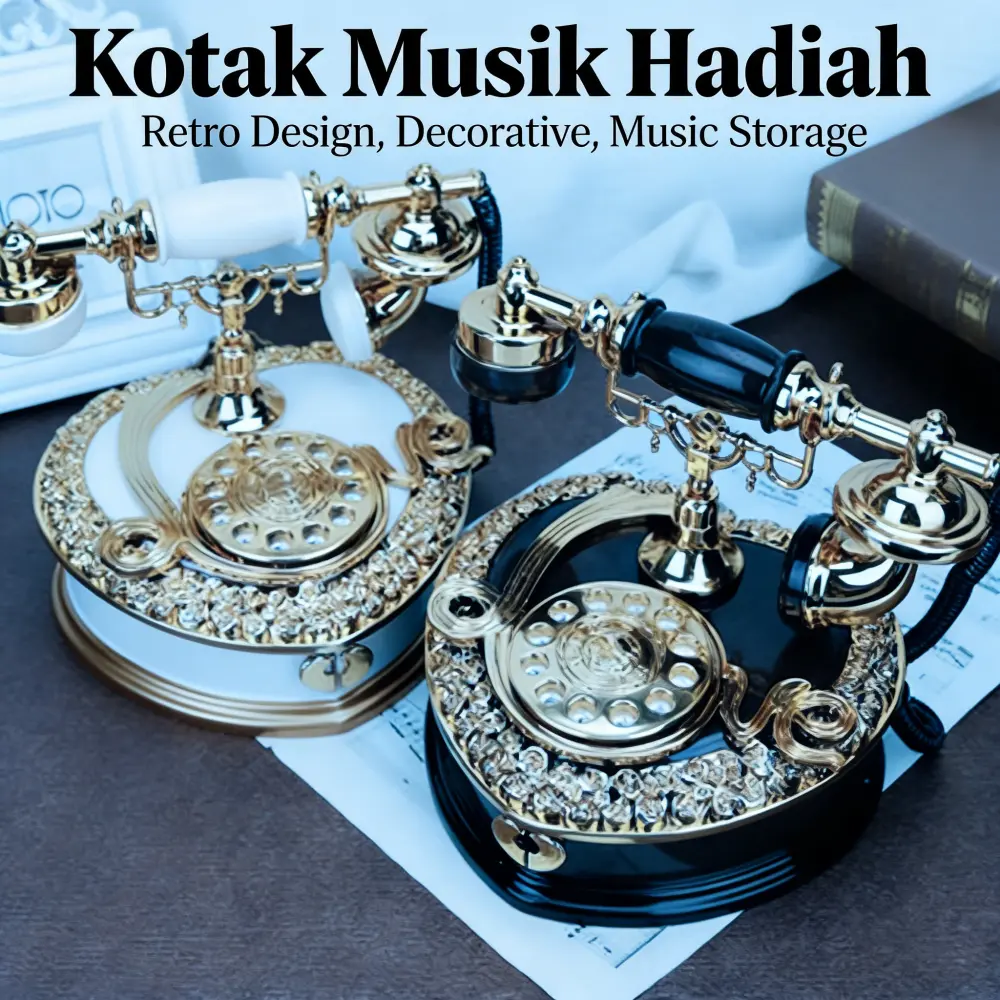 Kotak Musik Retro Eropa Model XYZ - Hadiah Ulang Tahun Khusus, Dekor Rumah Klasik, Ornamen Meja Estetik, Ideal untuk Ramadan & Idul Fitri, Panjang 30cm x Lebar 20cm