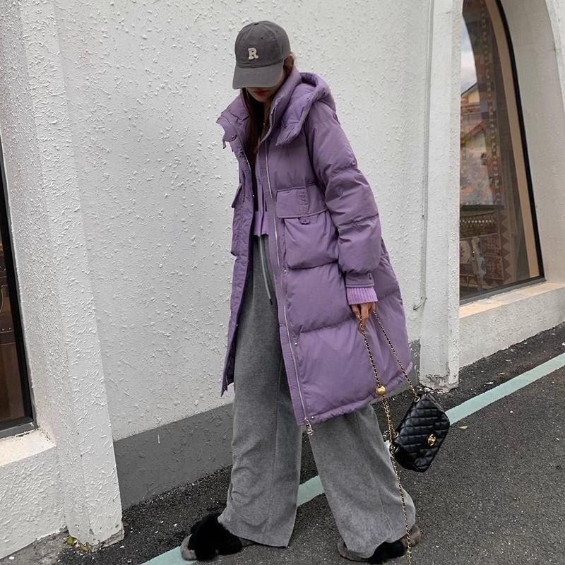 Áo phao lông vũ dáng dài túi trước