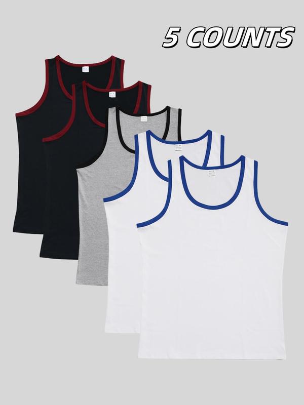 Men's Solid Color Contrast Trim Round Neck Tank Top, Regular Fit Breathable Comfortable Sleeveless Top for Gym Workout Running, Casual Sporty Top for Summer 3