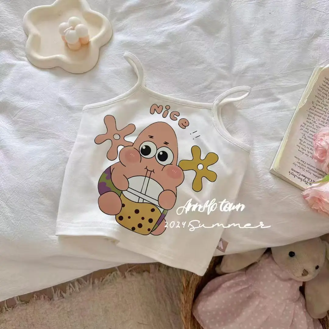 Áo Yếm Phong Cách Mới, Thiết Kế Hoạt Hình Cô Gái, Mỏng Và Không Tay, Thích Hợp Cho Mùa Hè, Áo Trẻ Em, Thích Hợp Cho Em Bé Và Trẻ Sơ Sinh Dopamine