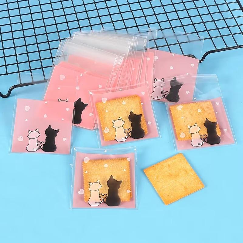 Product Introduction of fanghui 50Pcs New Couple Cats Biscuits Candy Bags Self Adhesive Plastic Cookies Baking Packaging Bag Clear OPP Gift Pouch Valentine's Day Party Decor 12