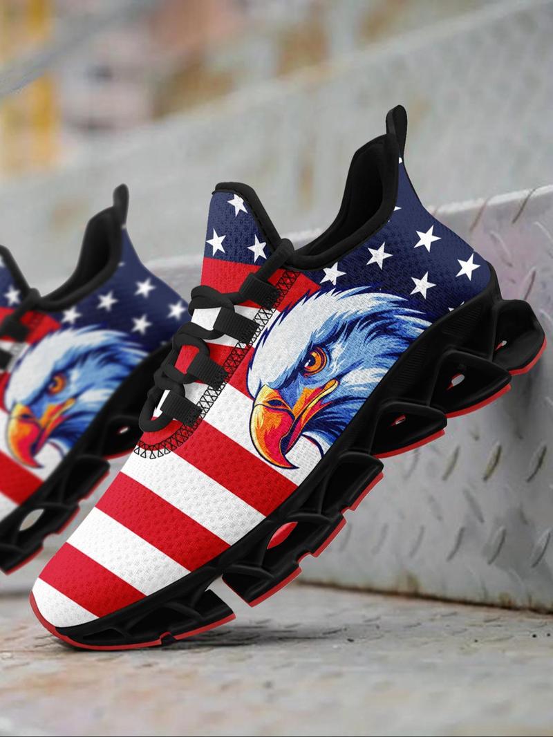 Product Introduction of Men's Eagle Print Lace Up Low Top Sneakers, Casual Comfortable Breathable Sports Running Shoes, Male All-match Round Toe Shoes for Daily Wear 2