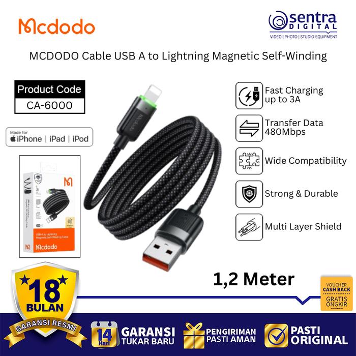 Gambar MCDODO Kabel Cas iPhone CA-6000 Magnetic Gulung Otomatis USB to Lightning Fast Charging 3A dari Sentra Digital Kota Surabaya Tokopedia
