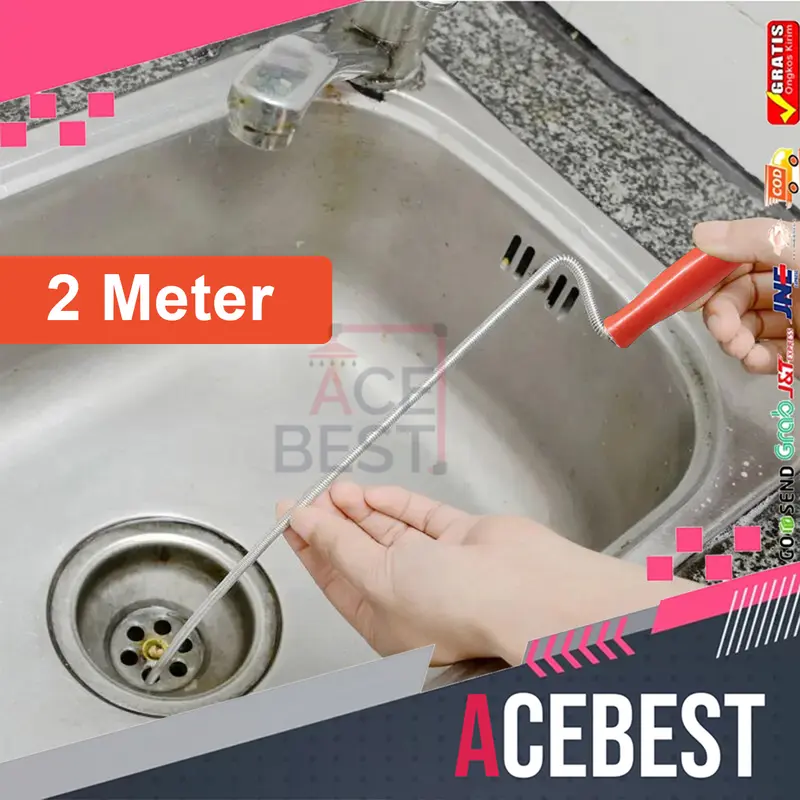 ACEBEST Alat Pembersih Selang Wastafel Untuk Pipa Tersumbat Cleaner Manual JS-112 2 Meter Kawat Stainless 3