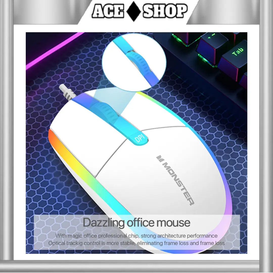 Monster KM1PRO Wired Kabel Mouse 4D Optical RGB Light Laptop Komputer