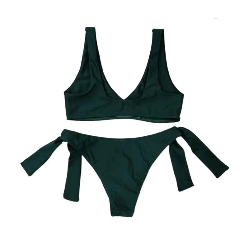 Product Introduction of New Bikini European and American Ladies Split Solid Color Lace-up Swimsuit 4