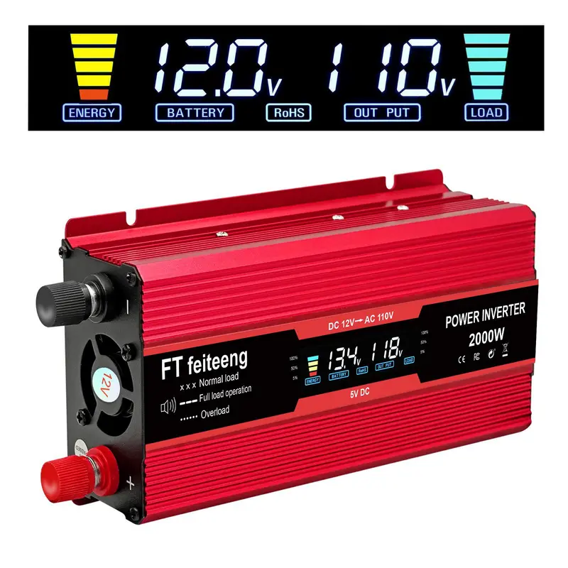 900W 2000W Car Power Inverter, 1 Count DC 24V to AC 110V 120V Converter, LCD Display with Dual USB Ports for Device Charging 0