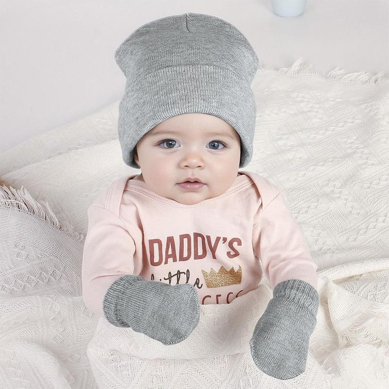 Cute Fleece Lined Baby Beanies Mittens Set Winter Warm Toddler Ear Protection Hat Pom Hat + Gloves Unisex 7