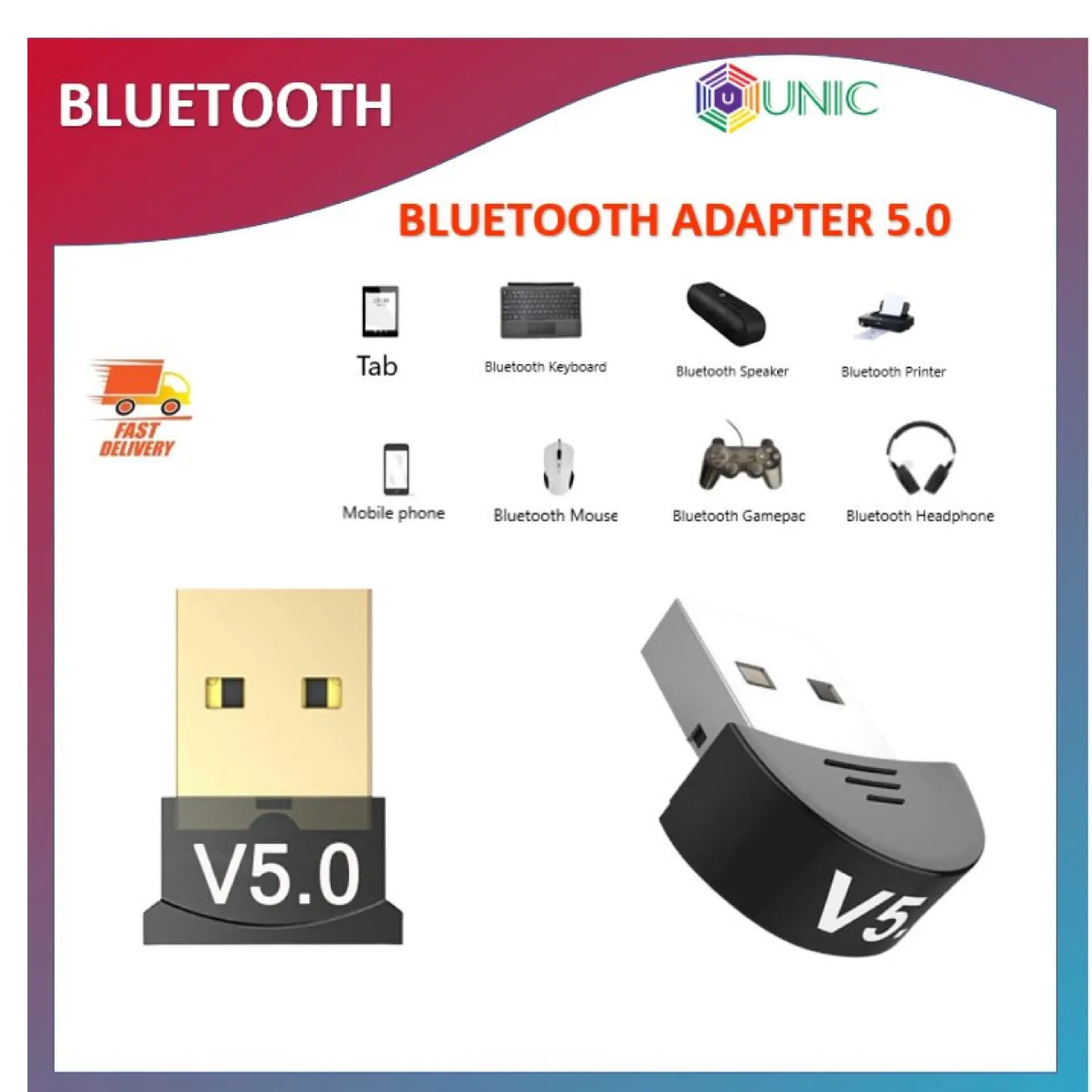 Bluetooth 5.0 Dongle Adapter USB Dongle Wireless Bluetooth Receiver Transmitter Device for PC or Laptop Computer Office