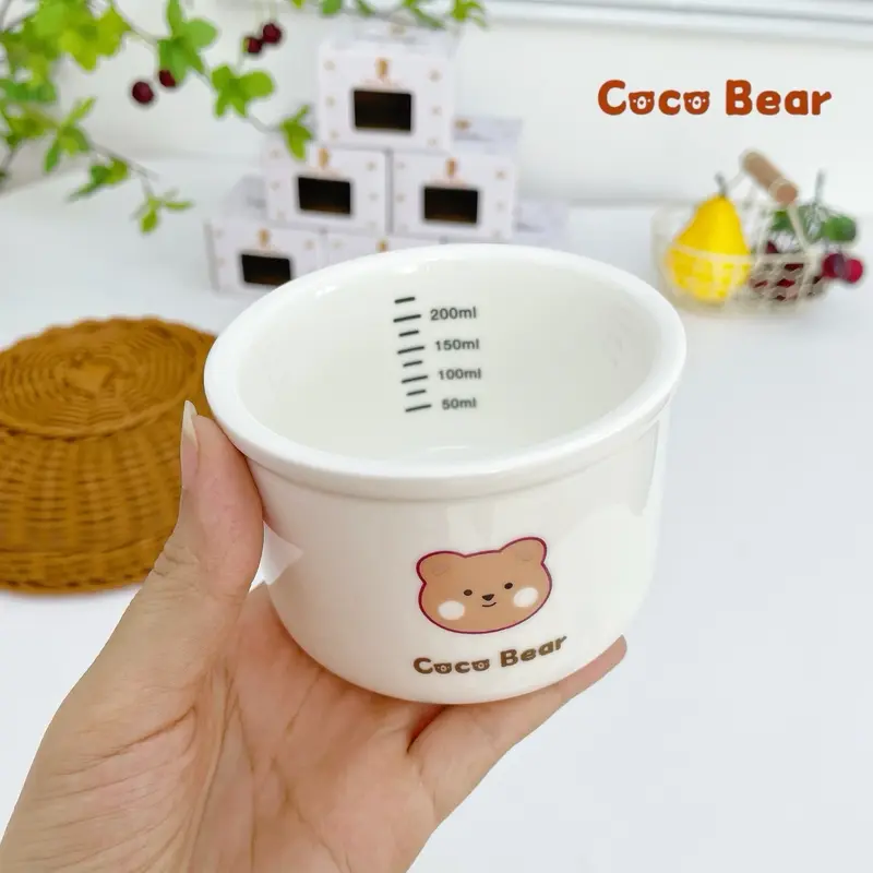 ( MỚI)  Hũ sứ chia vạch nắp silicone thoát hơi Coco Bear trữ cháo đồ ăn dặm cho bé Kem chen  dam cốc  nấu 5