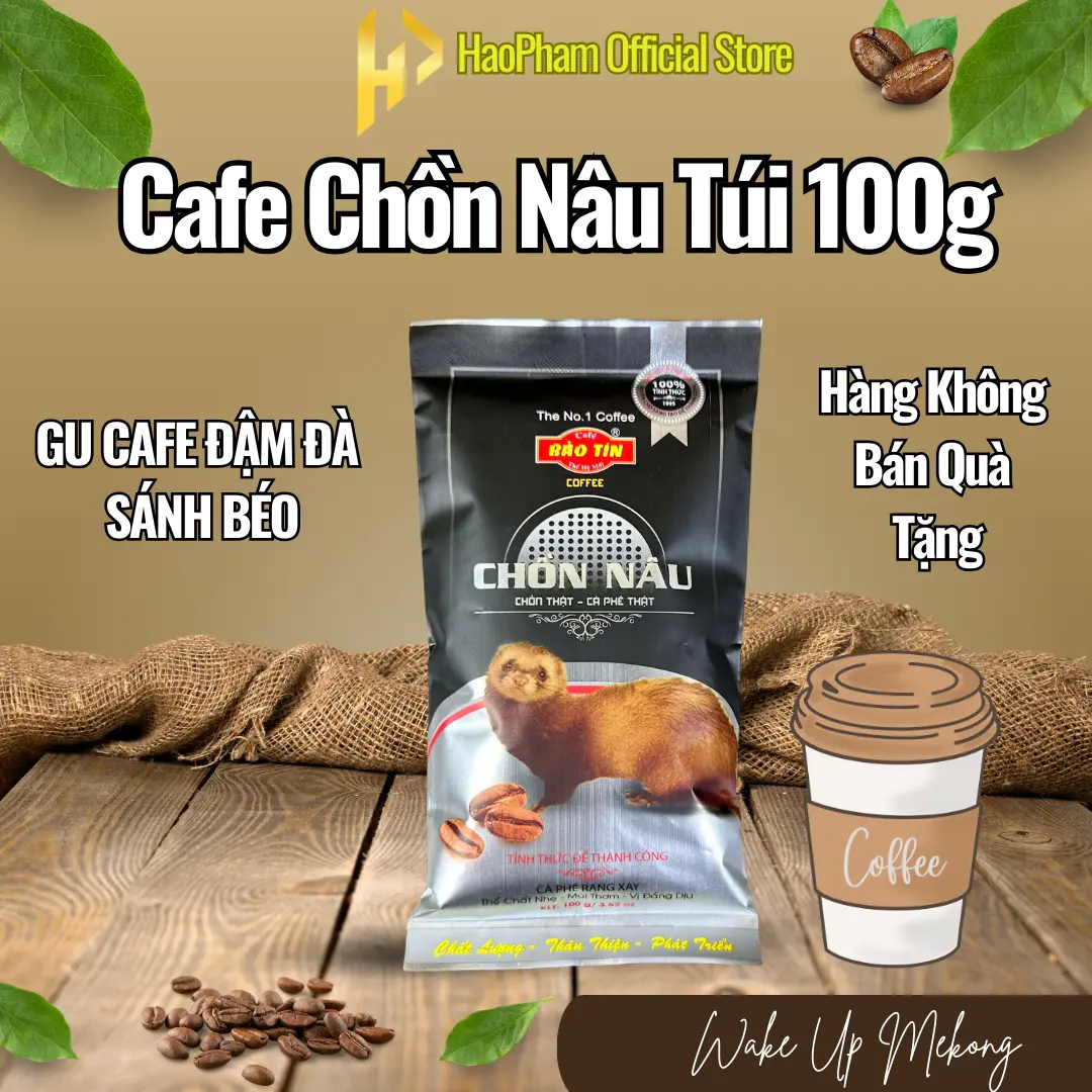 (HÀNG TẶNG KHÔNG BÁN) Túi 100g Cà Phê Chồn Nâu Bảo Tín (Gói Màu Đen), Gu cafe Sánh Béo Thơm, Đậm Đà Coffee