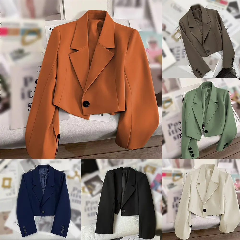 Women Long Sleeve Button Up Short Blazers Elegant Office All Match Suit Jacket