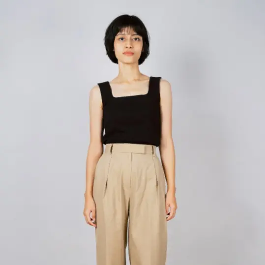 VERVE - STRETCHY TANK IN BLACK - Tanktop Atasan Dalaman Basic Wanita Cewek Perempuan Warna Hitam Bahan Rajut Rib Knit San Kasual Kantor Premium Tebal Nyaman 0