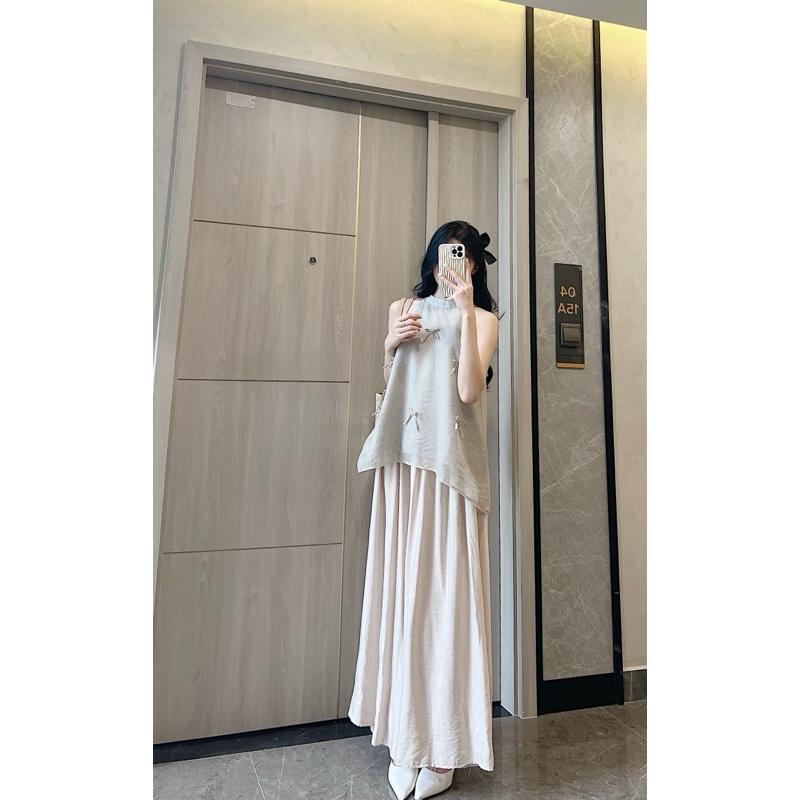 Set áyếm trơn Đính nơ kèm quần xuông Samhyewear 0