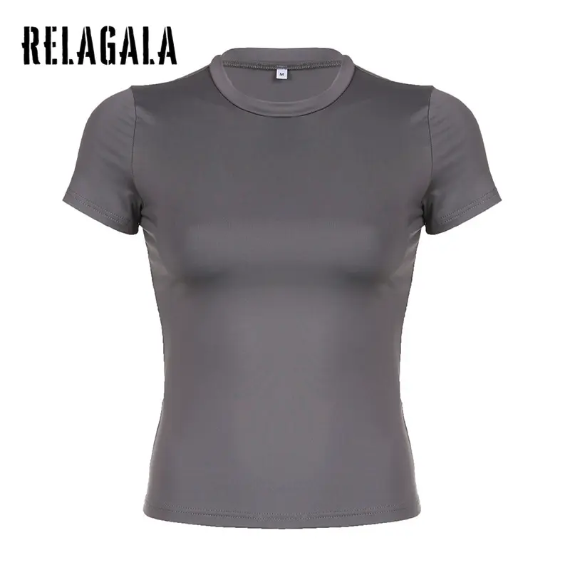 RelaGala Women's Fashion Simple Foundation Round Neck Short Sleeve T-shirt