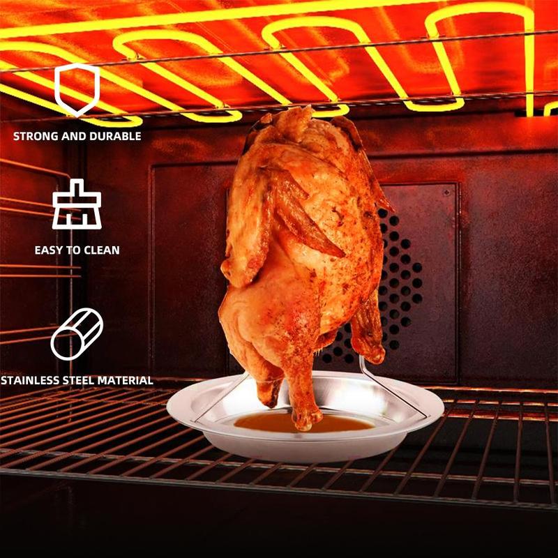 Portable Stainless Steel Grilled Chicken Plate, Removable Creative Turkey Rack, Multifunctional Outdoor Camping BBQ Grill Dish, BBQ Accessories 2