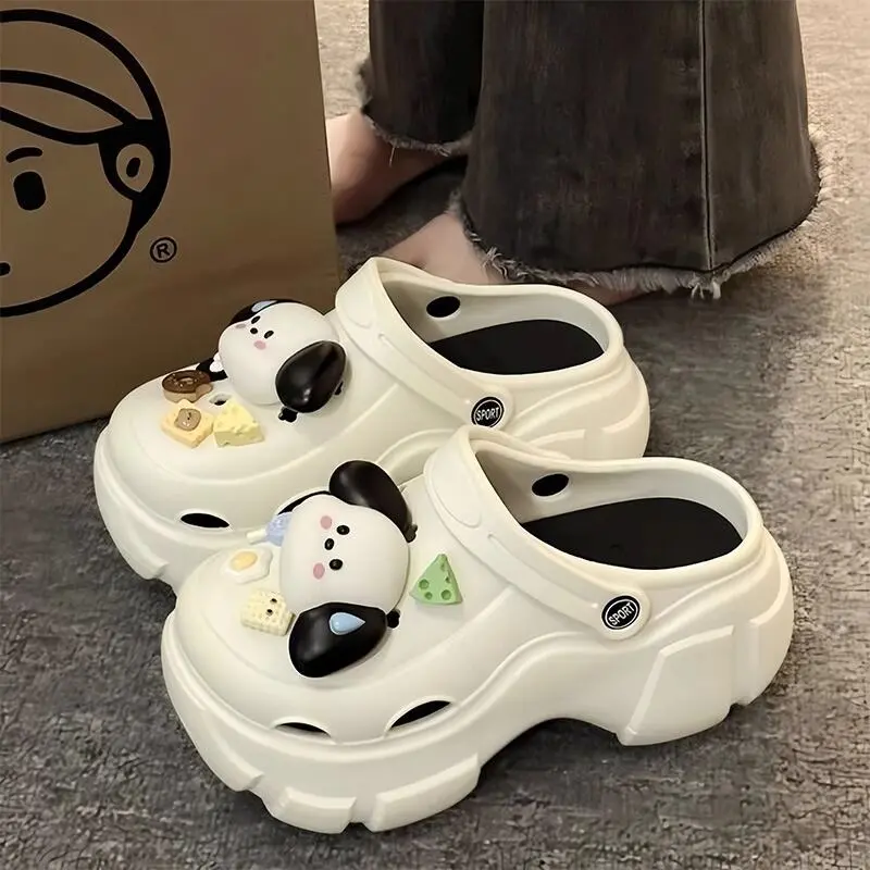 Women's Summer Fashion Thick Bottom Heightening Cartoon Clog Shoes Sweat Dog Hole Hole Shoes Low Cut Sweet Style EVA Material