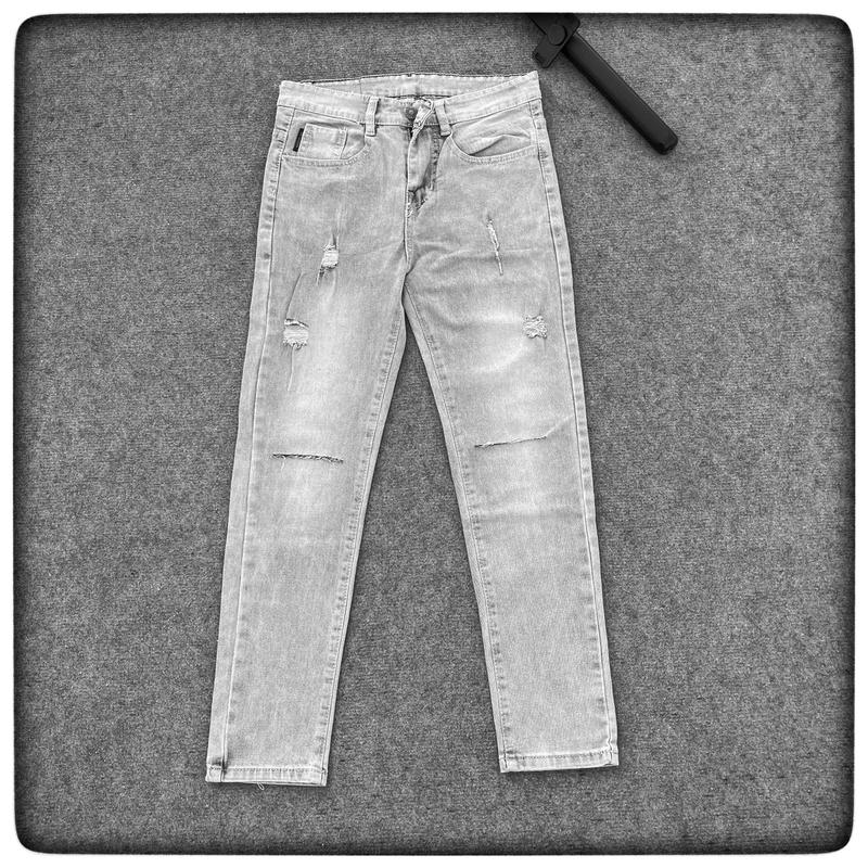 QUẦN JEAN NAM XÁM KHÓI RÁCH GỐI NGANG CAO CẤP ,Chất Liệu Denim co giãn Có Túi  Menswear Pants Cotton Kem.