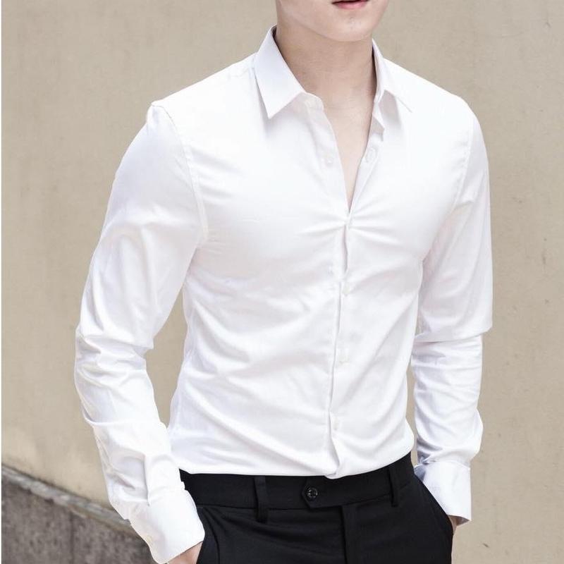 Áo Sơ Mi Trơn Tay Dài Dáng Công Sở Văn Phòng Chất Liệu Lụa Kate Mặc Thoáng Mát Menswear Nam 【701 /black and gray thường