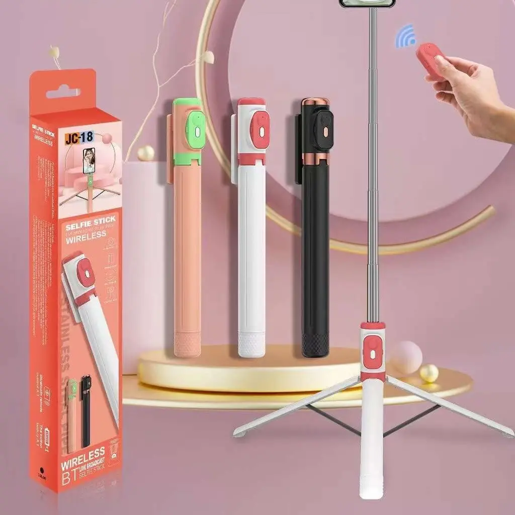 Tongsis Tripod Serbaguna JC-18 SelfieStick Wireless remote bluetooth lampu