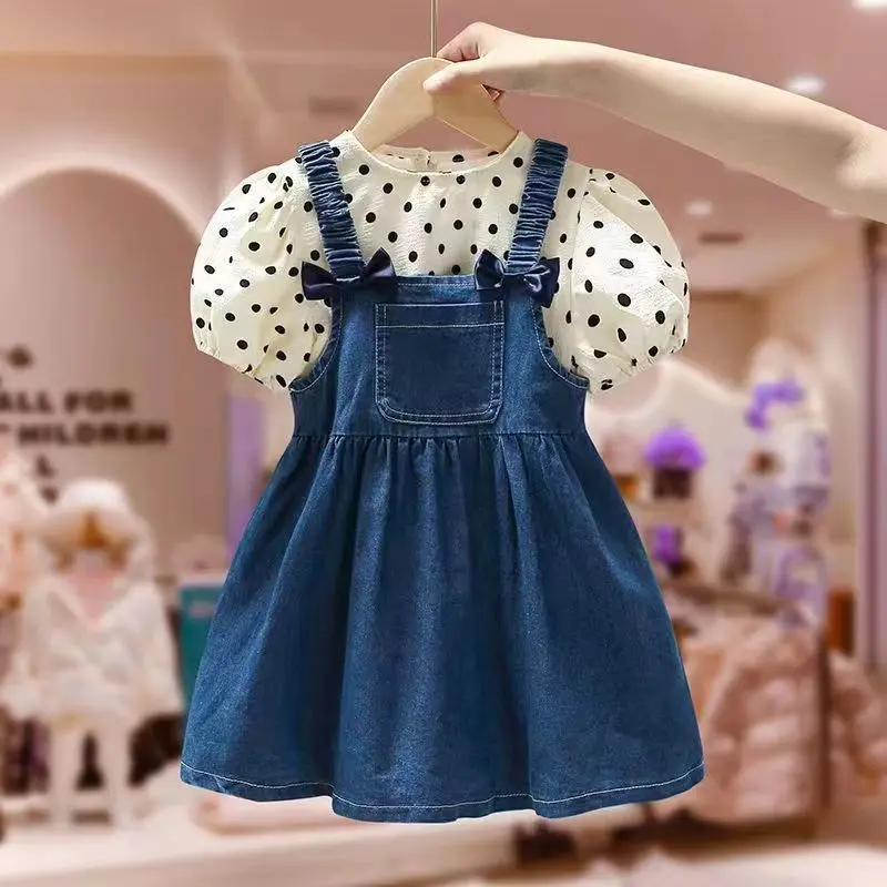 Váy Yếm, Phong Cách Mùa Thu, Váy Denim, Phong Cách Phương Tây, Dành Cho Trẻ Em Từ 3 Đến 6 Tuổi, Bộ Váy Yếm Mùa Hè Cho Bé Gái, Thích Hợp Cho Mẫu Giáo