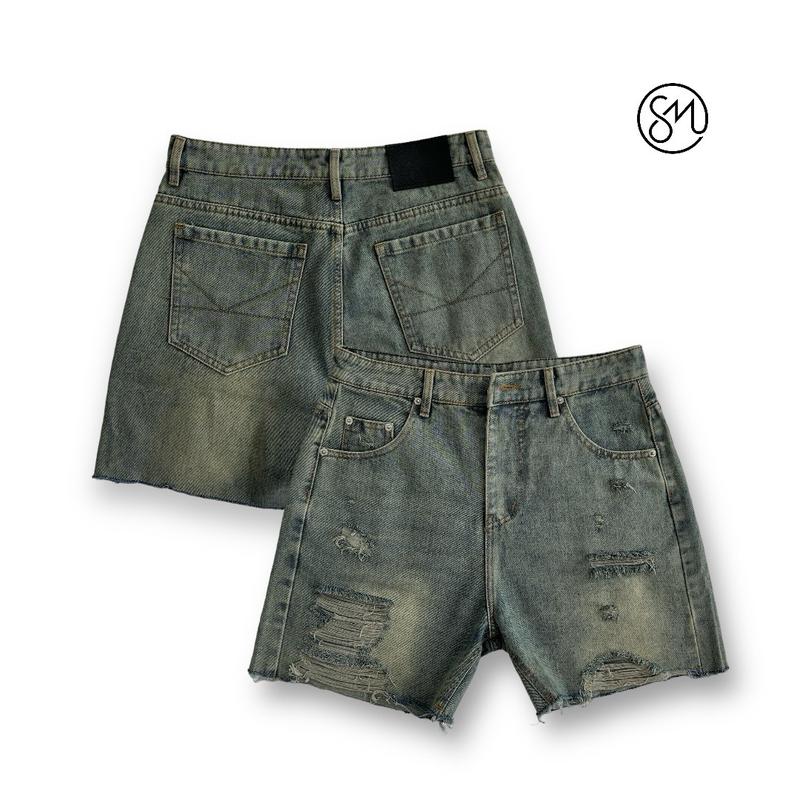 TORN SHORT JEANS - Quần short jeans rách đùi form ống rộng