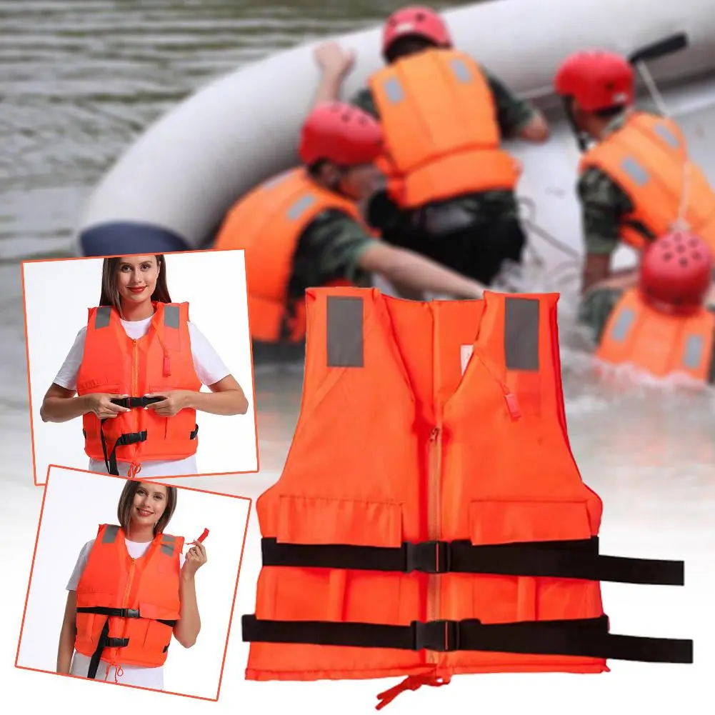 Outdoor Rafting Double Pocket Life Jacket For Adult/Child Orange Zippered Life Jacket With Survival Whistle