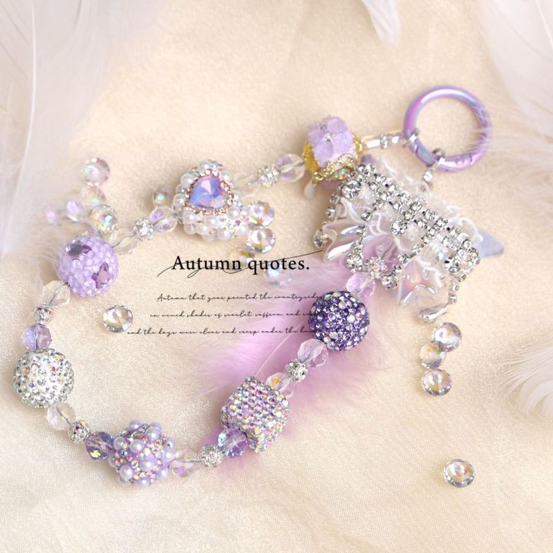 Product Introduction of Luxury Ins Style DIY Heavy Industry Nepal Mobile Phone Charm Mobile Phone Lanyard Bag Chain Popular Gradient Pink 3