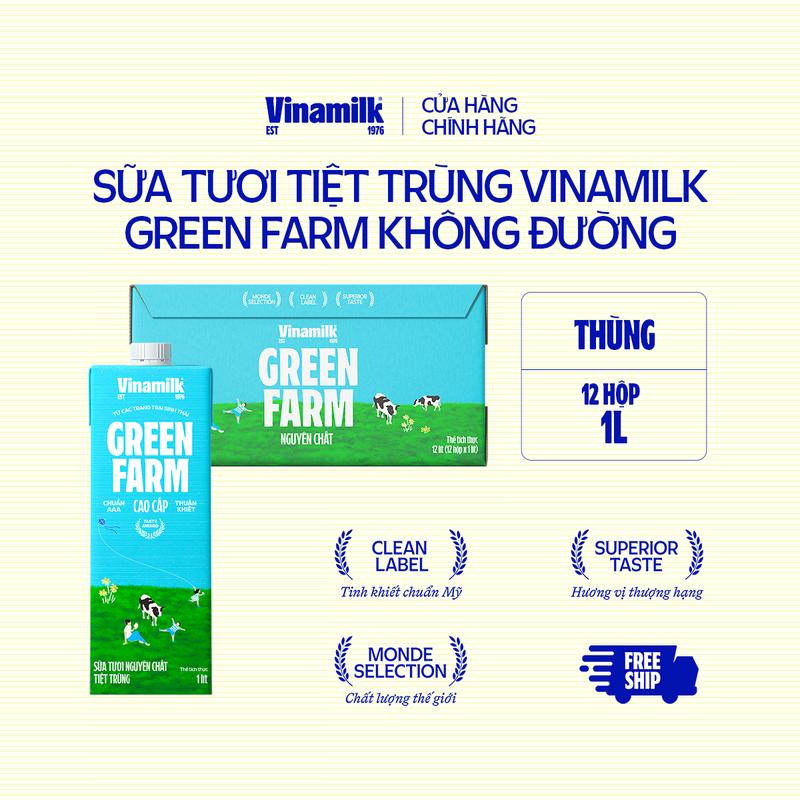 Sữa tươi tiệt trùng Không đường Vinamilk Green Farm - Thùng 12 hộp 1L