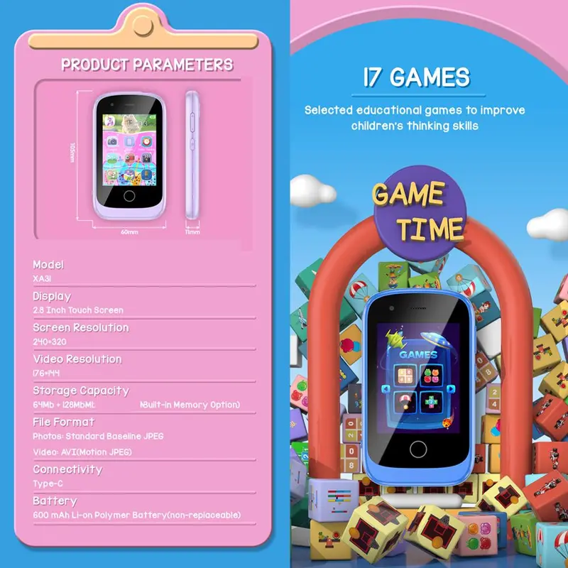 KGG Mini Electronic Learning Device, Smartphone Interactive Toy, Dual Camera Smartphone Toy with Educational Games, Ideal Travel Toy, Birthday Gift 5
