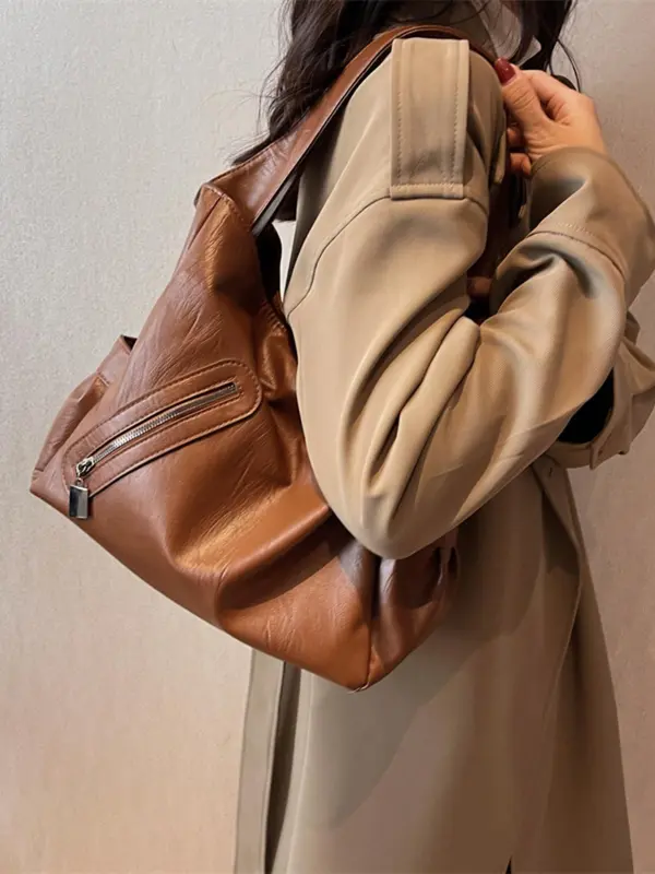 Women's Solid Large Capacity Tote Bag, Fashionable Casual Shoulder Bag for Work & Daily Used, Casual Trendy Versatile High-quality Daily Commuting Bag, Girl Fashionable Shopping Bag 4