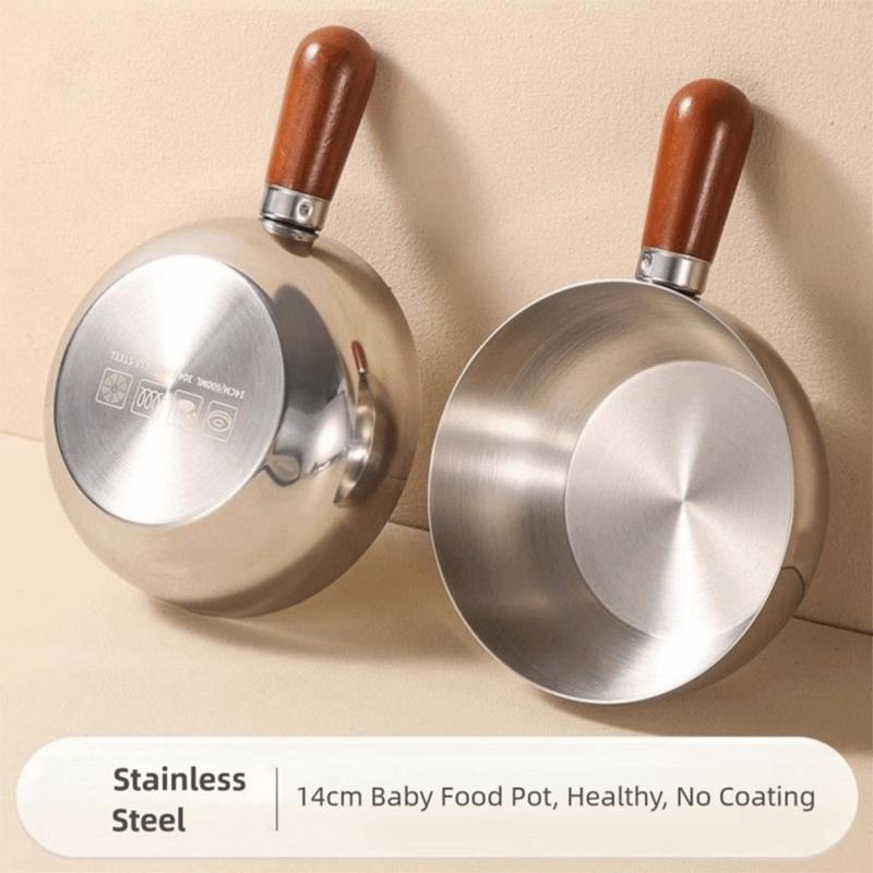 Nồi nấu mì, nấu ăn dặm cho bé nhỏ ngọn 14cm Inox 304 cao cấp, an toàn. Tay Cầm Tròn Có Thể Tháo Rời Đơn Giản Gia dụng Yến Nhi đa năng