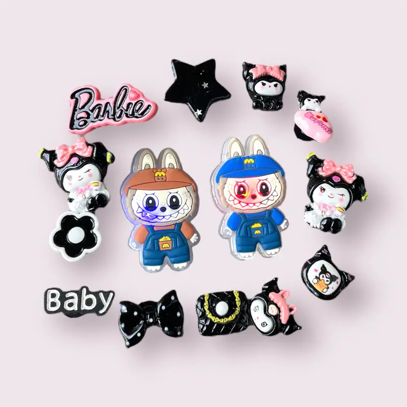 Bộ 10-12 sticker gắn dép sục, bộ charm labubu dèn hottrend xinh xắn 3