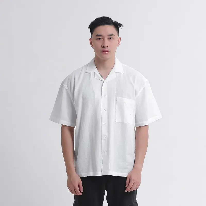 Heyplain Kemeja Oversized Linen White - Bowling Oversized Linen Shirt