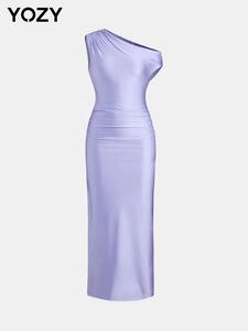 YOZY Women's Plain Split Thigh Bodycon Dress, Elegant Long Dress for Party Dating Wear, Ladies Summer Clothes